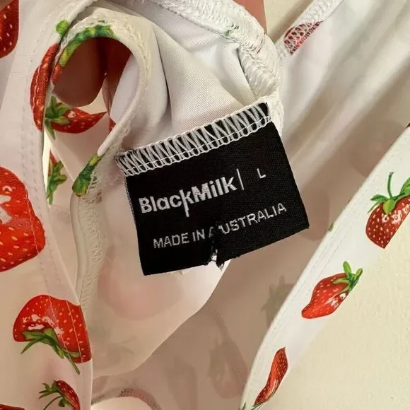 Blackmilk RARE SAMPLE All Over Strawberry Print Halter Tie Neck One-piece Swimsu - Picture 7 of 10